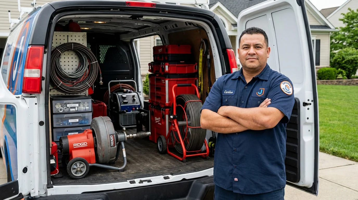 Professional drain cleaning equipment and Johns Plumbing LLC plumber in Utica
