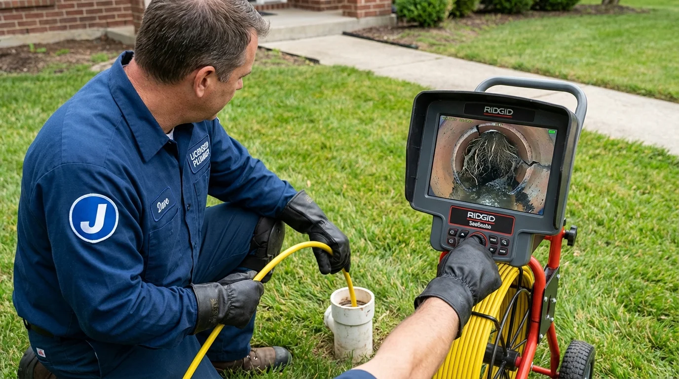 Sewer camera inspection being performed by Johns Plumbing LLC in Utica
