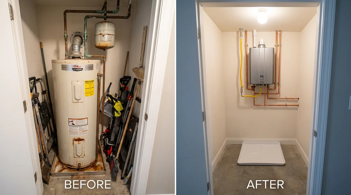 Tank water heater versus wall-mounted tankless unit comparison for Utica, MI homeowners